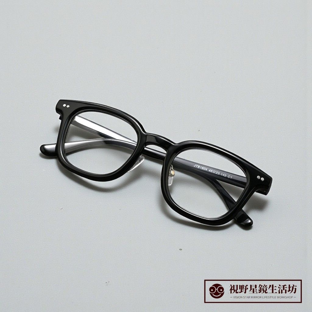 【附眼鏡盒】韓系復古時尚黑框方框板材鼻托設計光學眼鏡