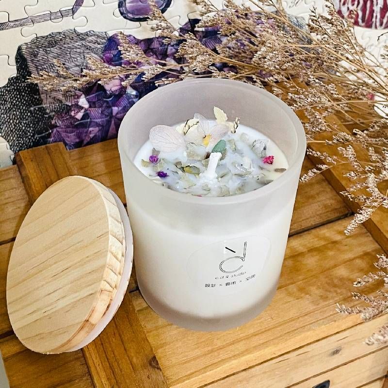 🕯️磨砂玻璃木紋蓋 145g Ⓡ 心靈淨化蠟燭