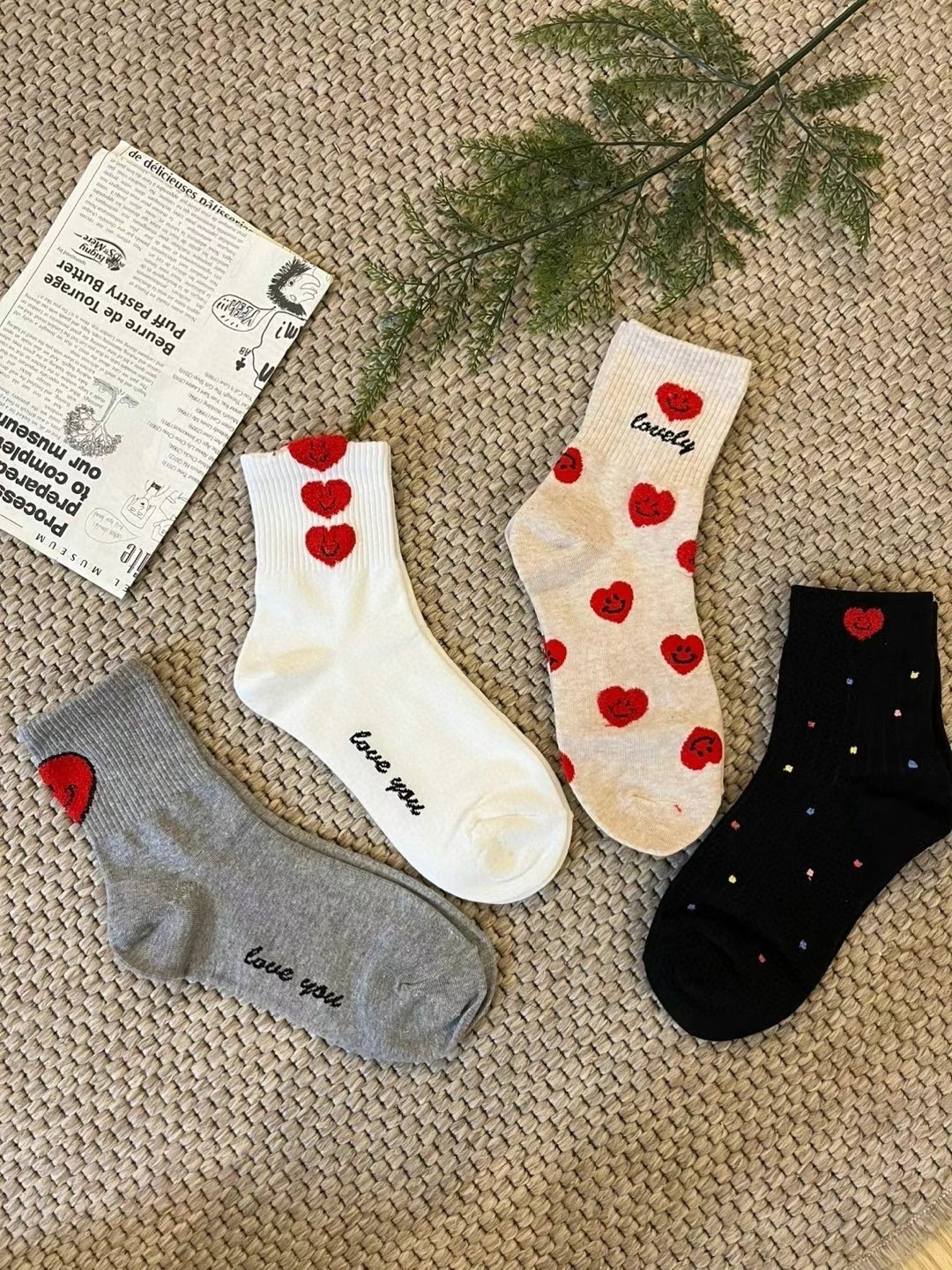 現貨ෆ韓國製🇰🇷微笑愛心長襪