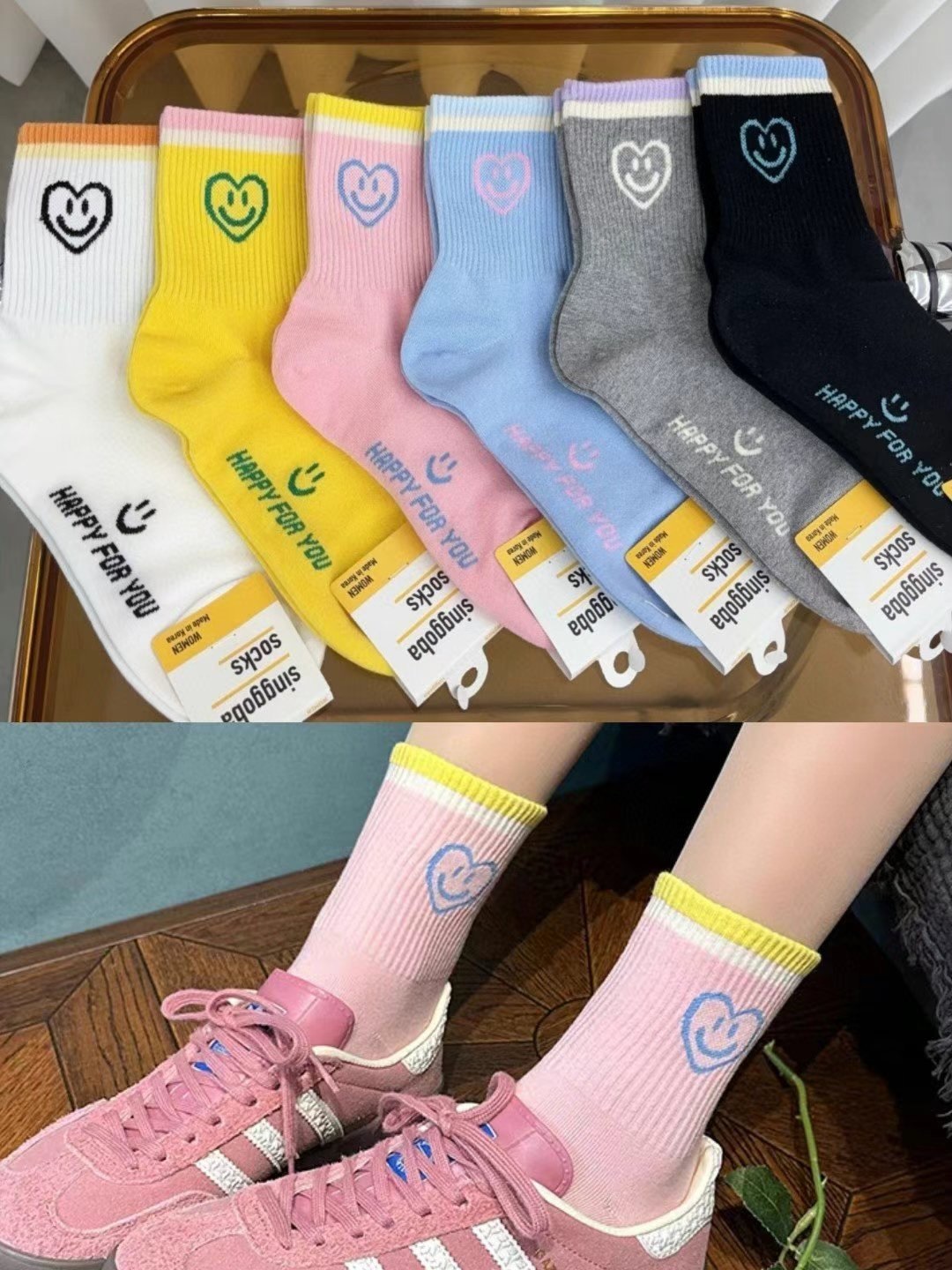 現貨+預購ෆ🏷ʏᴜɴᴀ’s ·韓國製🇰🇷馬卡龍微笑愛心長襪