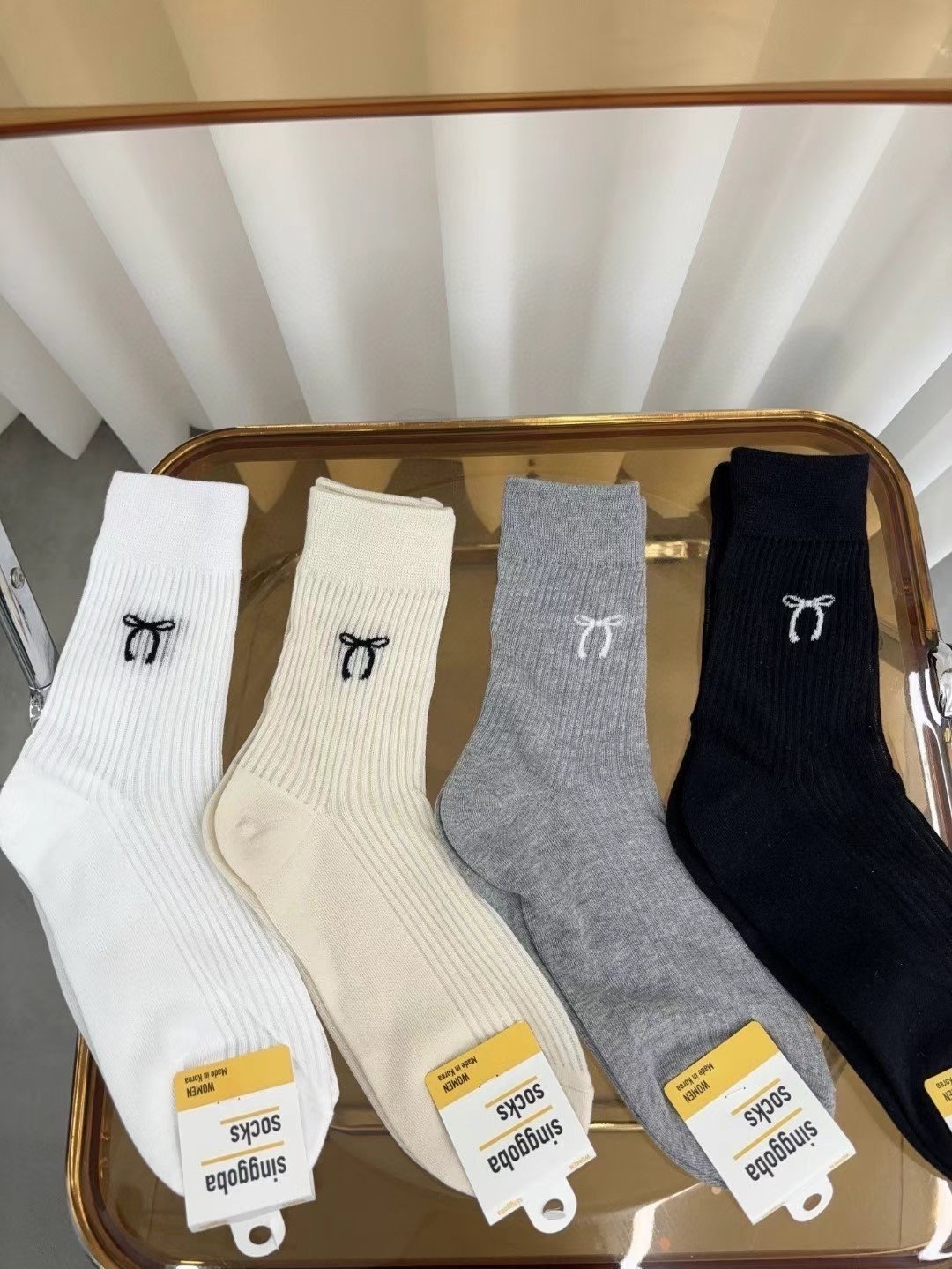 現貨+預購ෆ🏷ʏᴜɴᴀ’s ·韓國製🇰🇷微透膚坑紋蝴蝶結長襪