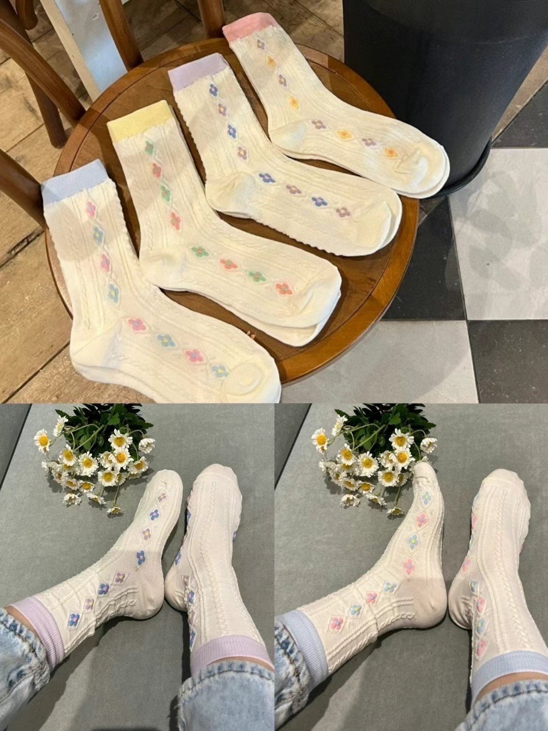 現貨ෆ🏷ʏᴜɴᴀ’s ·韓國製🇰🇷立體螺紋馬卡龍小花長襪