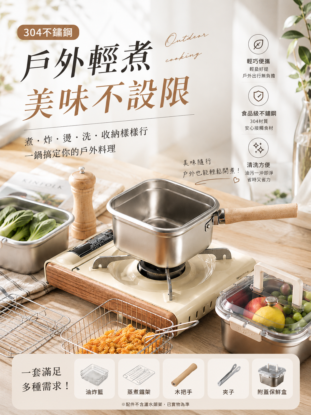 ＜預購＞多功能炸煮鍋 保鮮盒 2000ML 304不鏽鋼