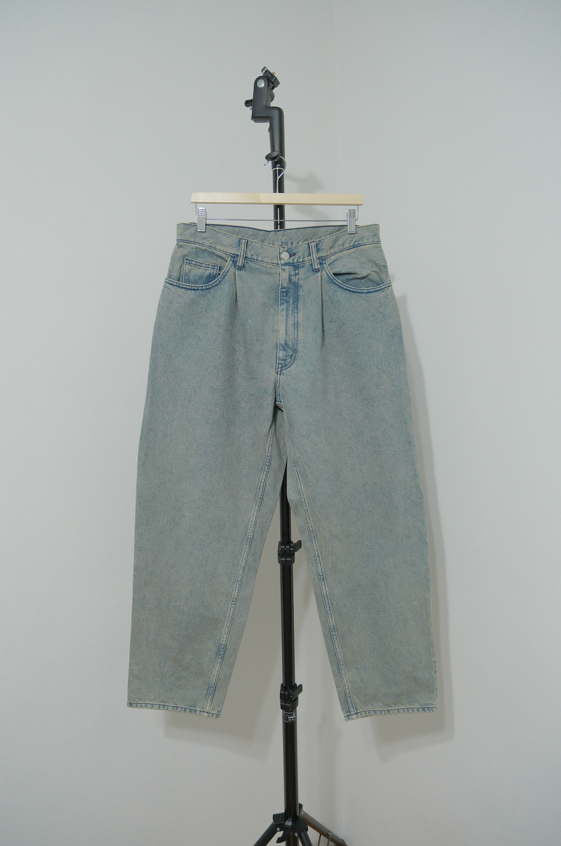 #50 BEAMS 寬版錐形丹寧長褲 Pink Used L號