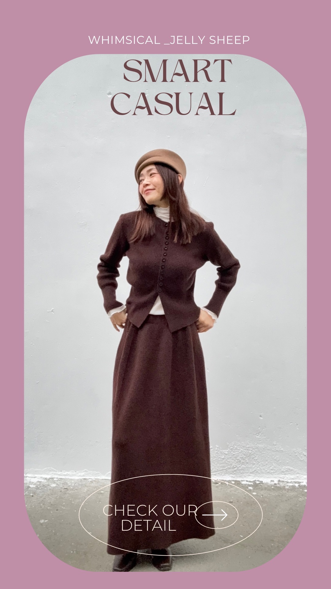 衣櫥裡一定要有的二件式套裝-純色圓領收腰針織衫開衫＆半身裙