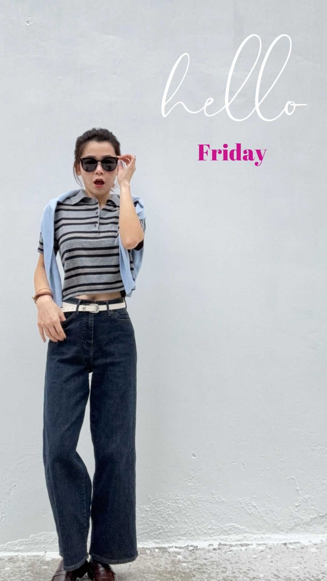 排扣polo領條紋針織衫（6%絲光混羊毛）