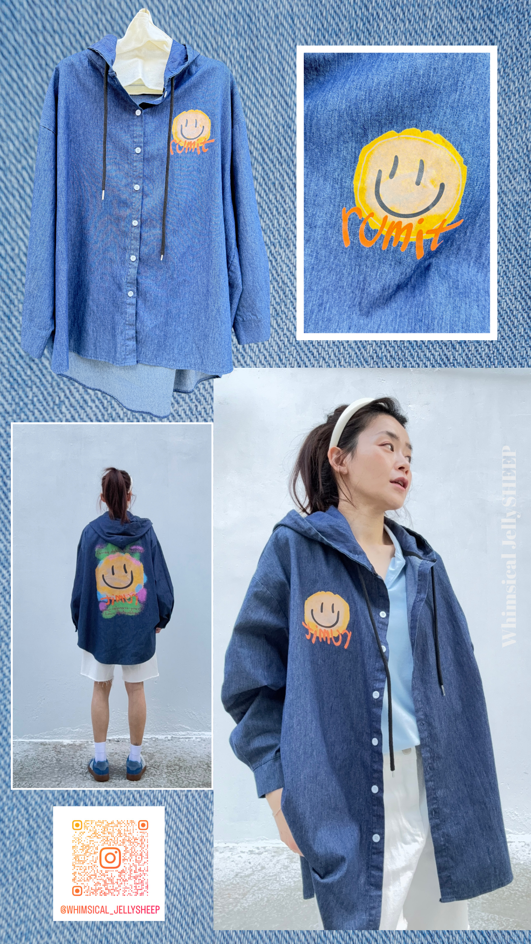 😊後背大笑臉連帽襯衫-夏天穿也可以的布料（正韓）