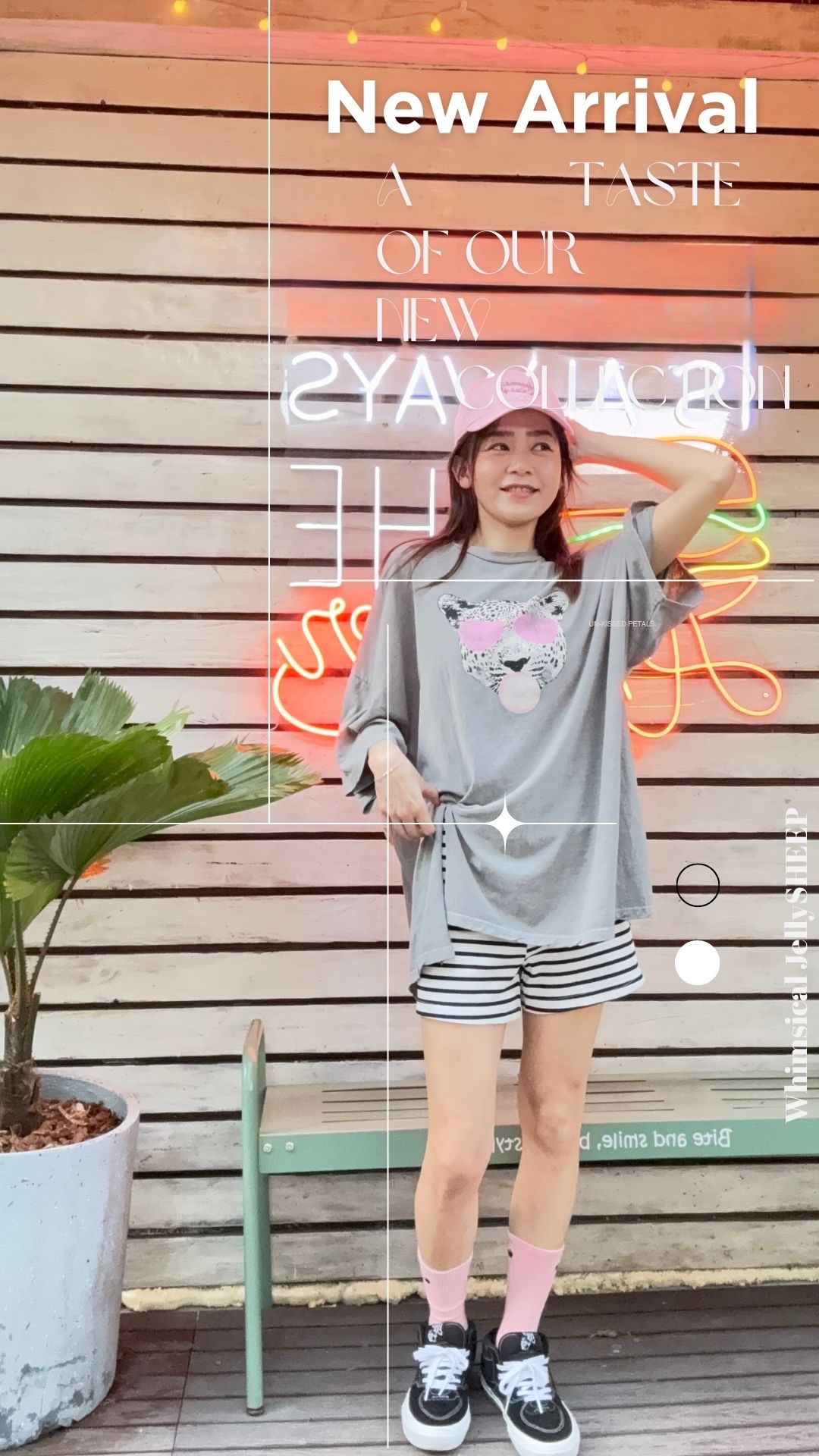 復古刷色美式墨鏡豹粉色口香糖造型棉T（側邊開x）（正韓）