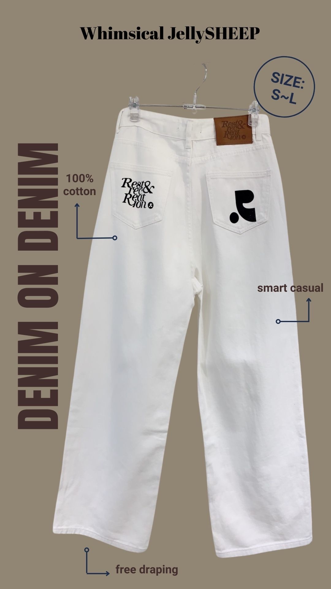 後皮標Logo水洗牛仔直筒褲-還找尋尋覓覓一款白色牛仔褲嗎