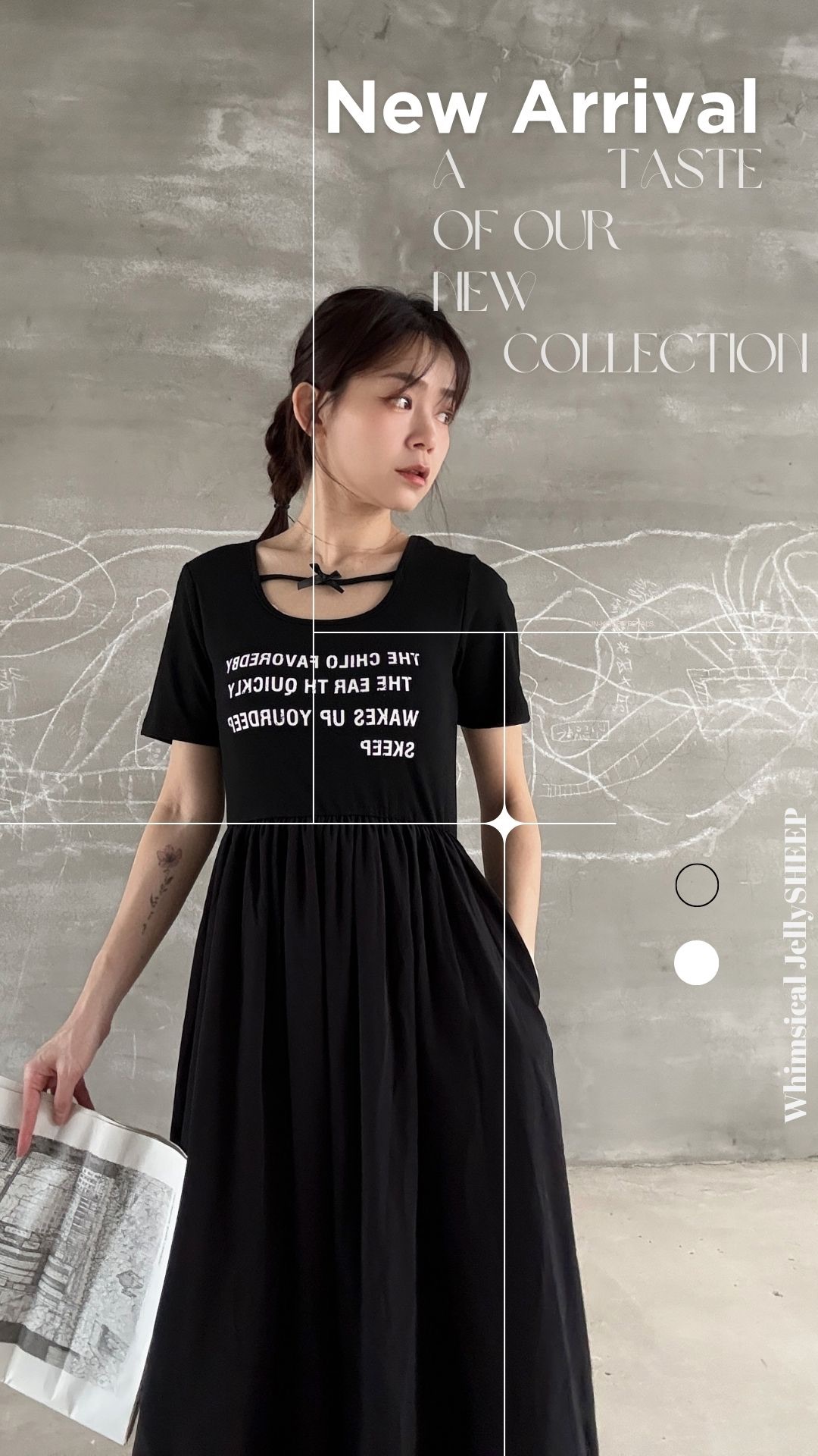 法式赫本風蝴蝶結口袋洋裝（size：M～L）