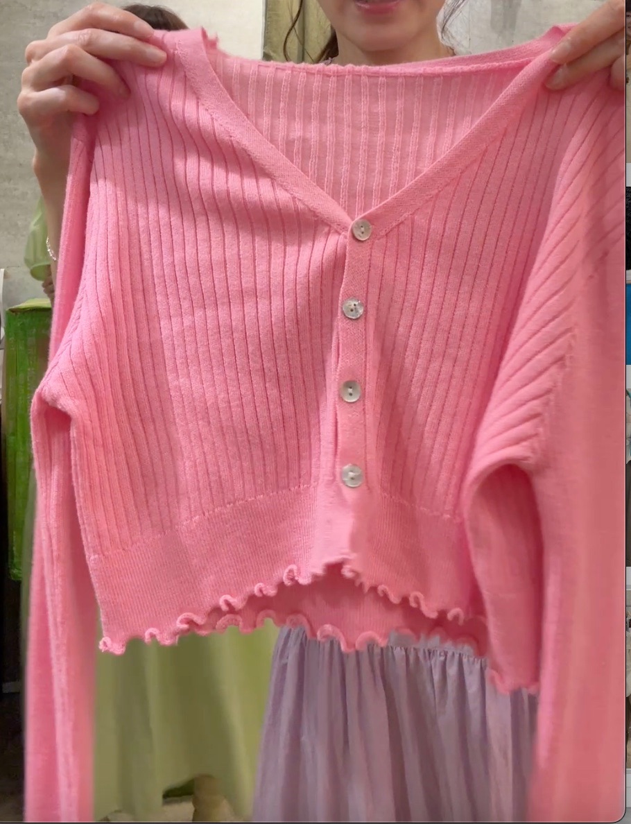 🇰🇷韓玫瑰可麗露－貝殼扣花邊針織衫