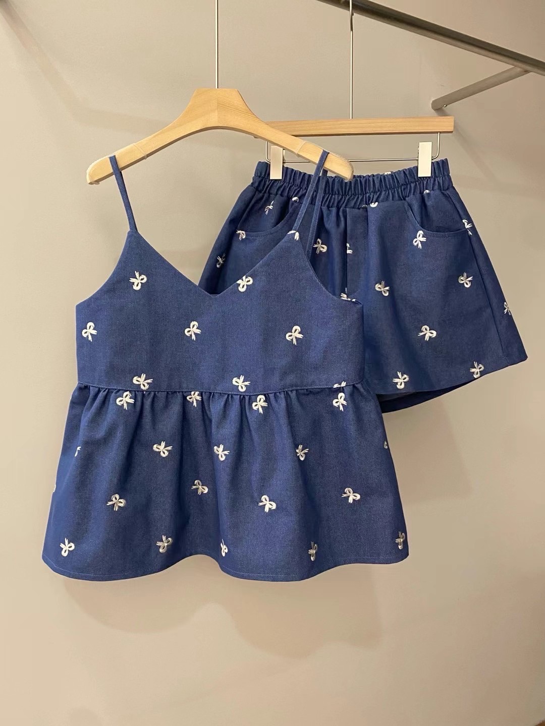 🇰🇷韓A01 夏日度假去－蝴蝶結牛仔原色套裝