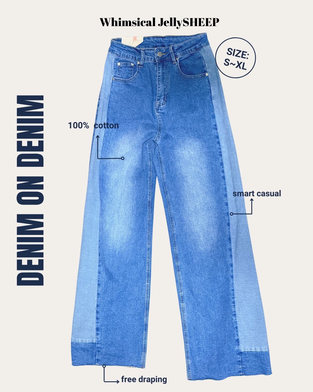 韓－🌴夏日ins風-誰穿誰喜歡雙色拼接牛仔褲（中腰有彈性）M-25C0003