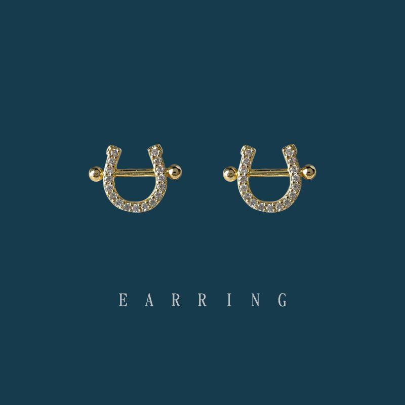 【BAROQUE】 英式貴族馬蹄鑽925純銀耳針（質感選品系列）