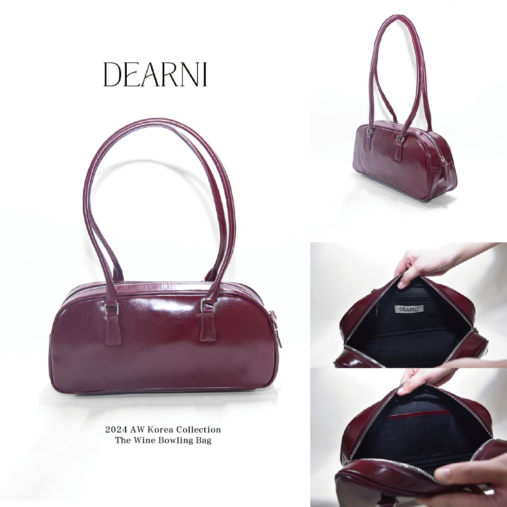 現貨｜ODIADO 韓國設計款代購 DEARNI 時尚個性酒紅保齡球包 肩背包  單肩包 手提包