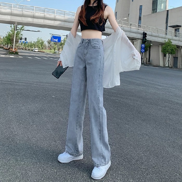 顯腿長闊腿牛仔褲/寬褲