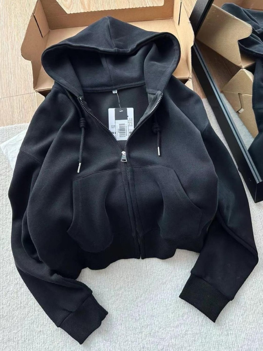 JGIRL韓系穿搭小個子超酷短款衛衣版型冬2024連帽拉鍊開衫短外套