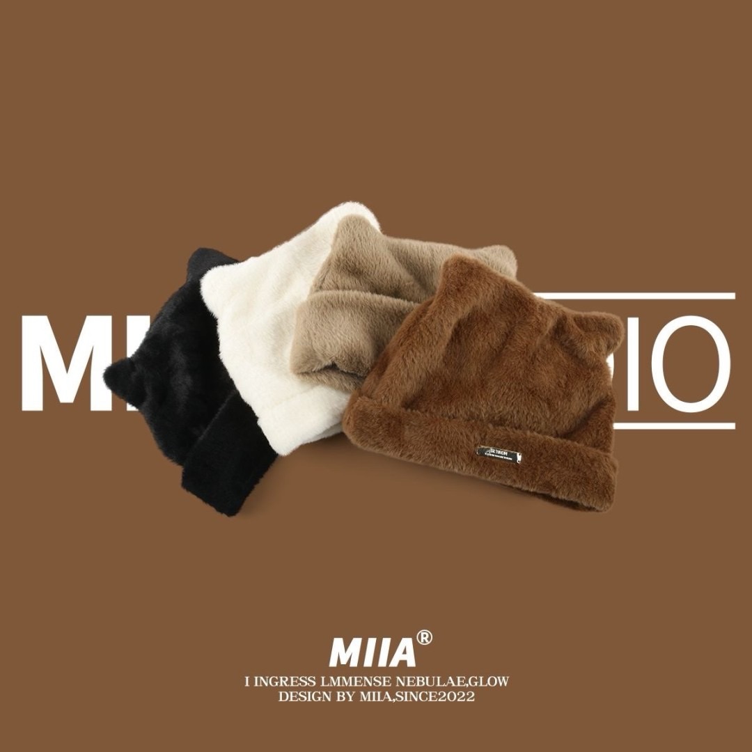 韓國新款可愛耳朵仿貂毛針織帽冷帽毛線帽子女時尚百搭包頭帽潮