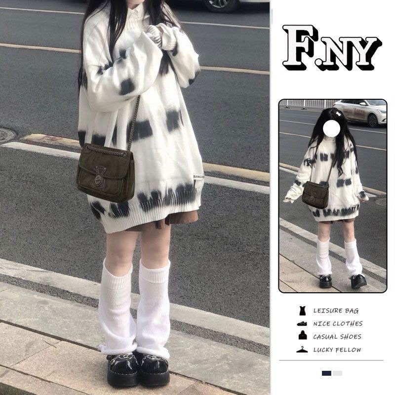 韓系慵懶風扎染套頭毛衣女學生秋冬新款寬松小個子軟糯復古針織衫