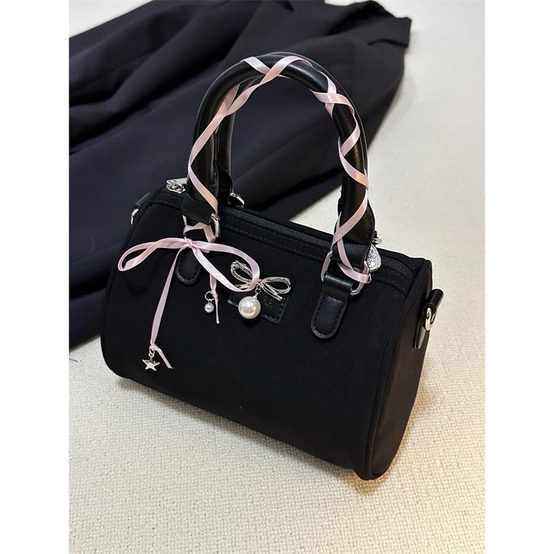 法式慵懒风波士顿手提斜挎包2024新款少女蝴蝶结手提包ins通勤包