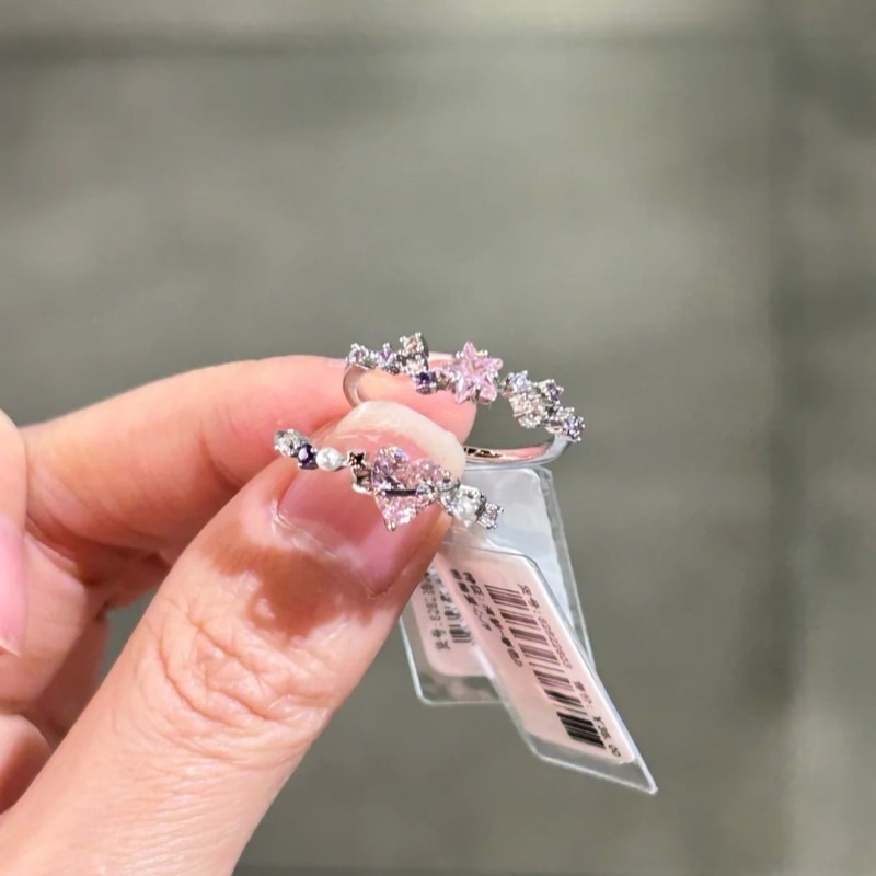 粉色鋯石五角星愛心戒指清新春色甜美時尚設計感小眾閨蜜指環奢華