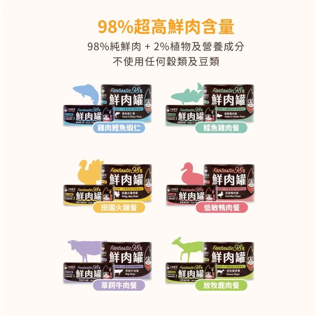 汪喵星球 貓咪98%鮮肉無膠主食罐 貓罐 貓主食 無膠 全口味