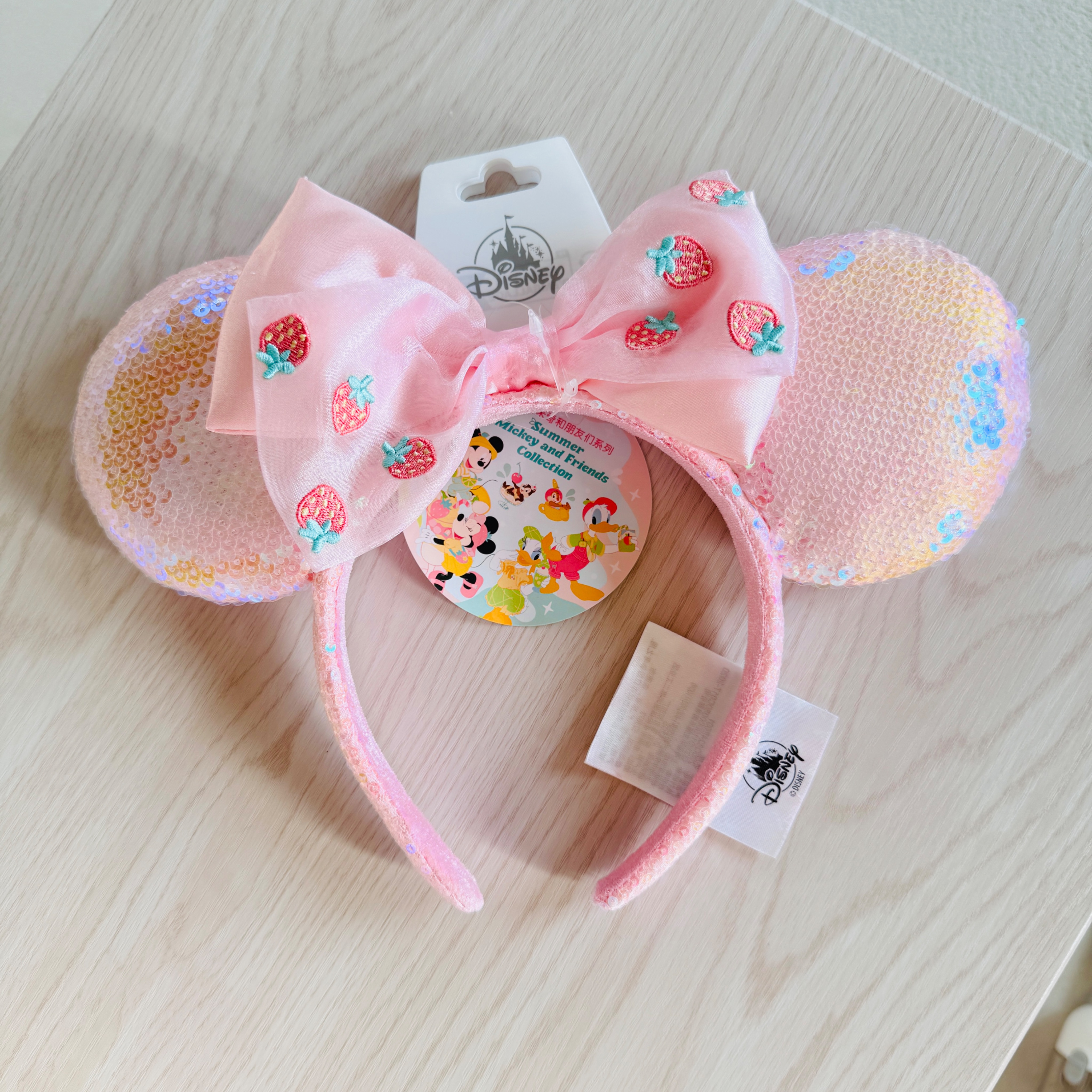 上海迪士尼樂園 粉色亮片小草莓米妮髮箍 可愛 裝扮 COS 便宜出清!現貨秒發!