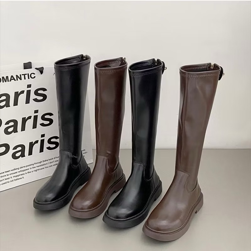 全新 瑕疵｜現🔥長靴 馬靴 顯腿直 修身 不過膝 內增高 圓頭 中長筒 騎士靴 | 早衣服
