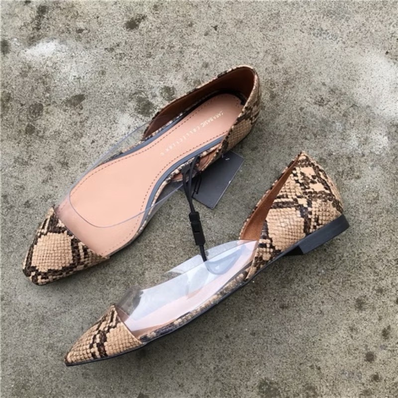 全新 清倉｜現🔥蛇紋平底鞋 小方頭 平底鞋 單鞋 一腳蹬 仙女透明水晶鞋性感 百搭方頭 單鞋 淺口 包鞋 清倉 | 早