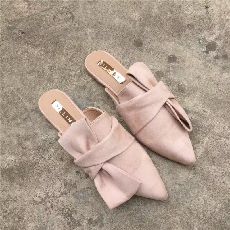 全新 清倉｜現🔥 絨面尖頭 半拖鞋 蝴蝶結 懶仙女 平底鞋 懶人鞋 穆勒鞋 鞋子清倉🔥 早衣服》