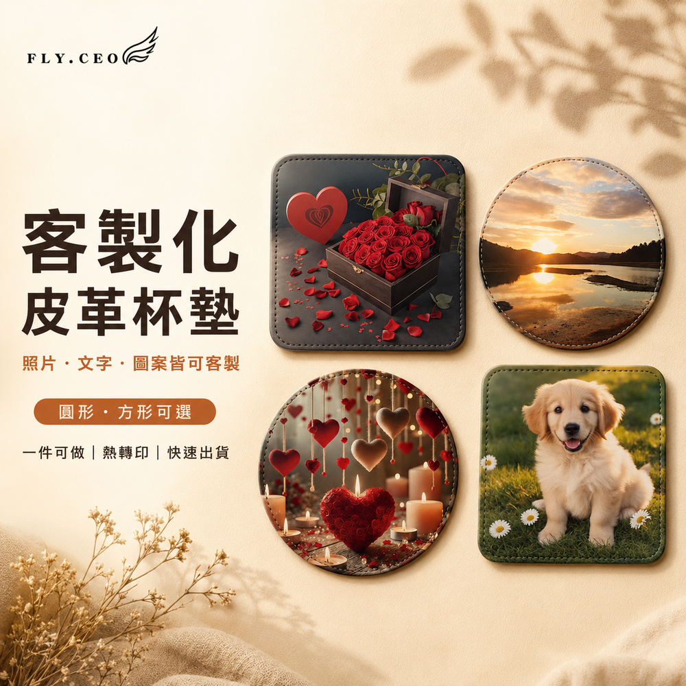 客製化皮革杯墊 杯墊 皮革杯墊  熱轉印 隔熱墊  來圖客製 送禮小物 婚禮小物 紀念品 企業送禮