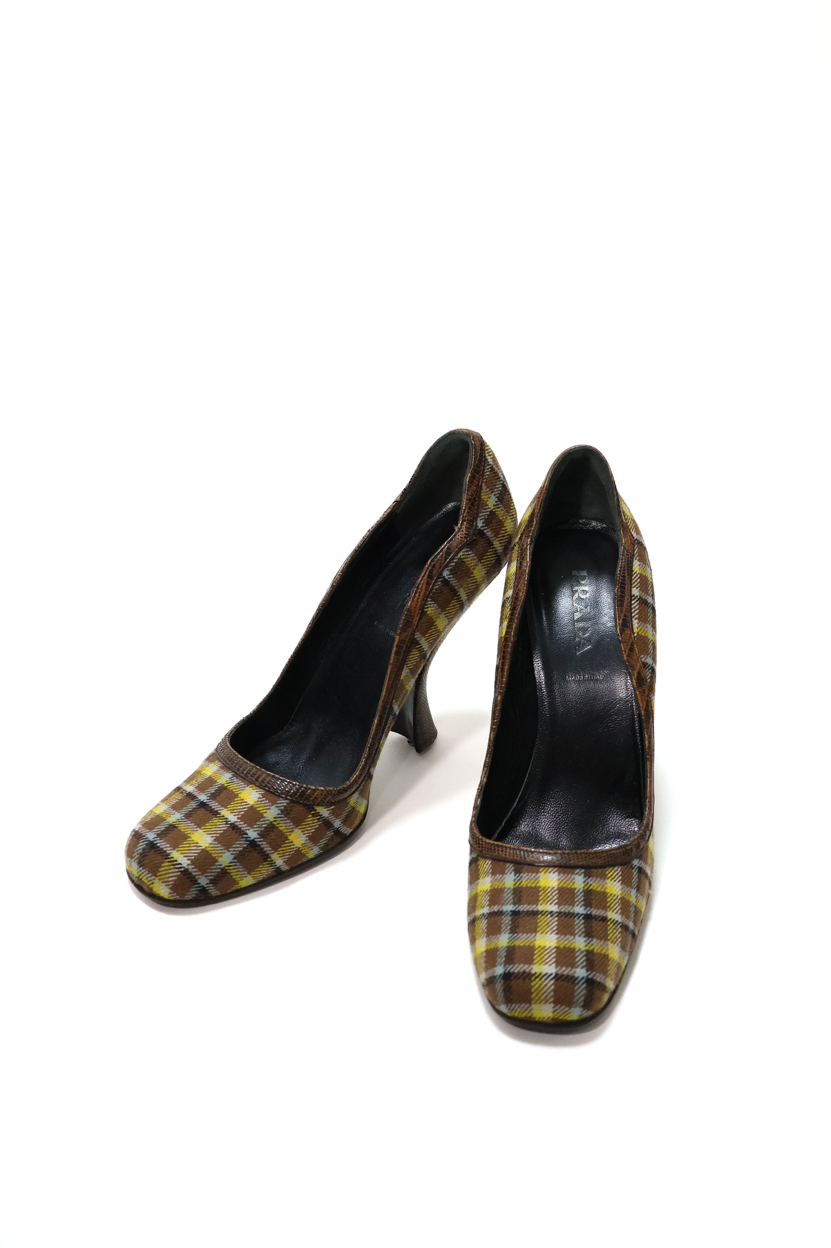 Prada 黃色格紋高跟鞋 Yellow Plaid High Heels