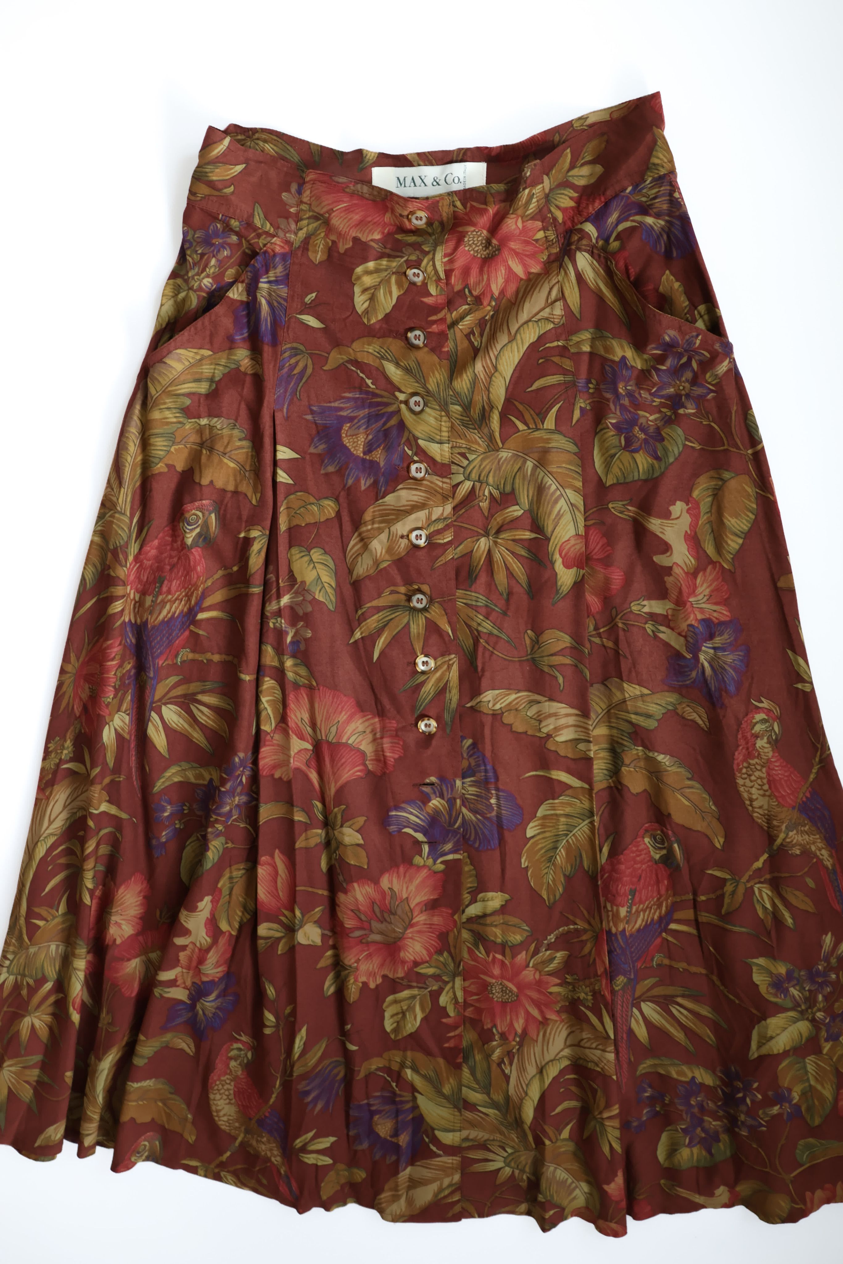 MAX＆Co 熱帶花鳥印花排扣長裙 Floral and Bird Print Button-Down Skirt