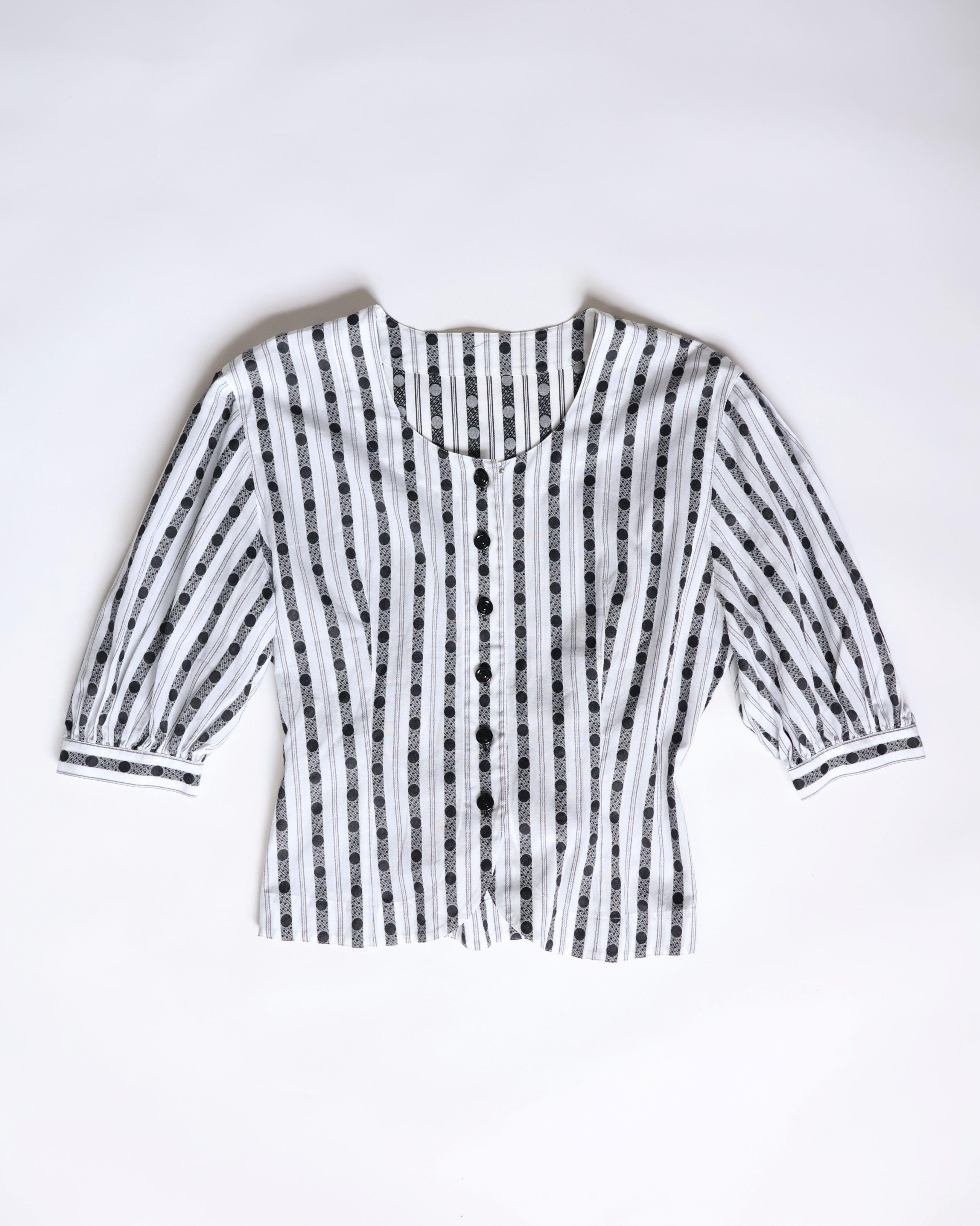 Christian Dior 黑白圓點條紋後綁帶上衣
