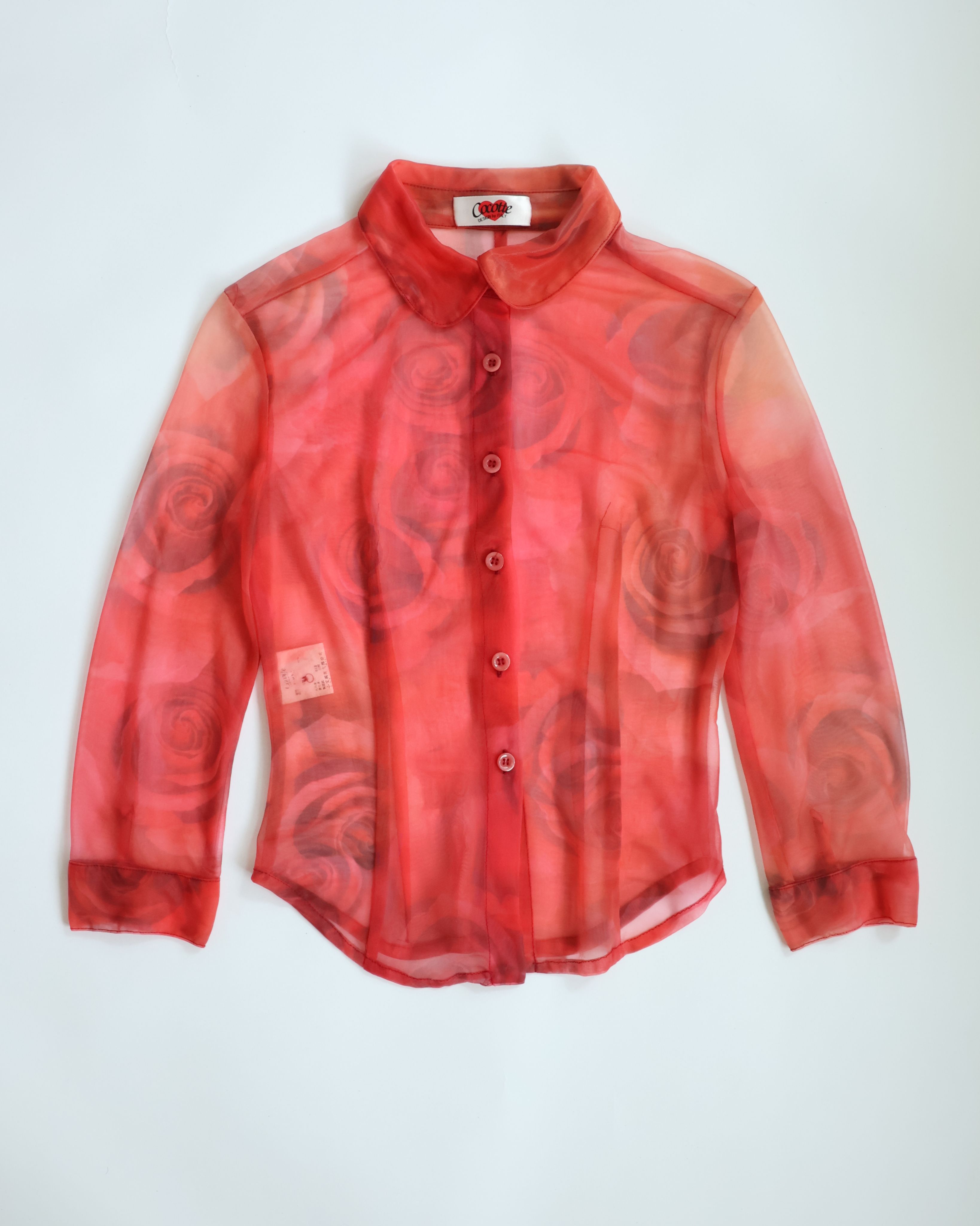 紅玫瑰印透膚襯衫上衣