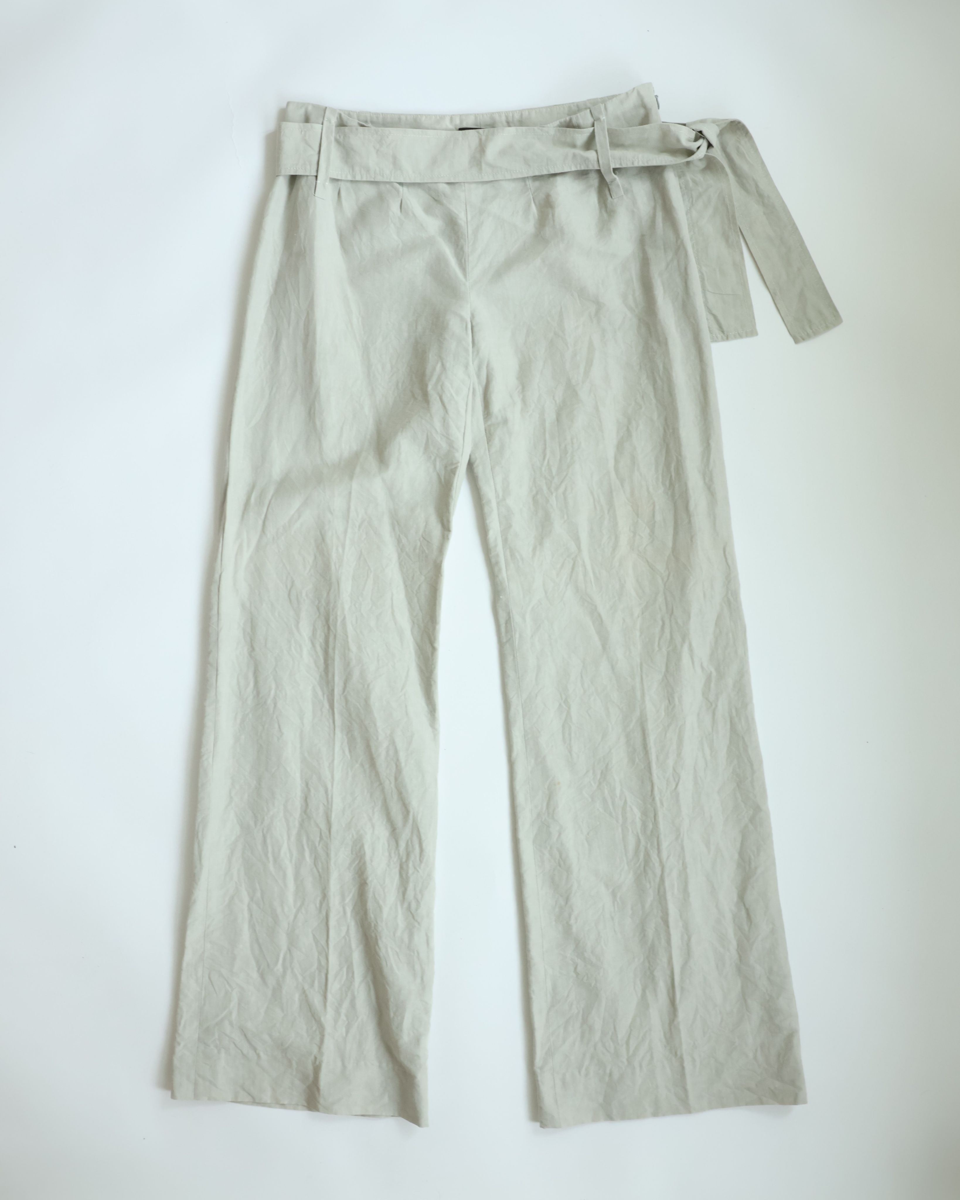 JAMEI CHEN淺灰棉麻綁帶長褲