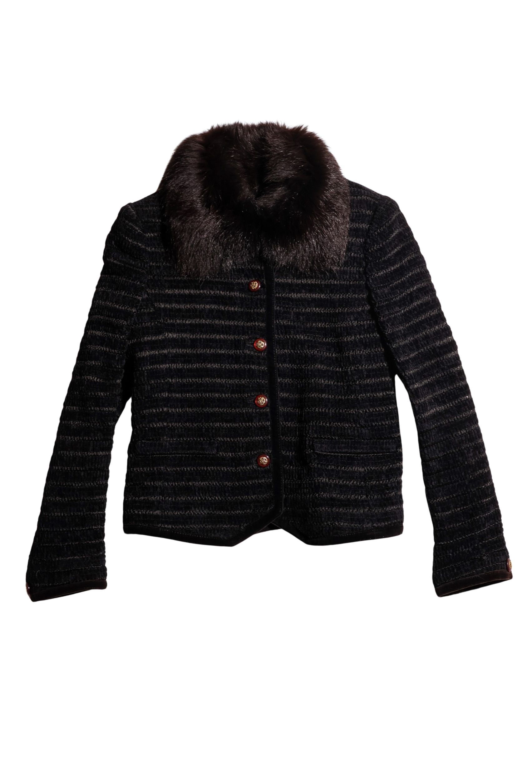 皮草圍黑色短版外套