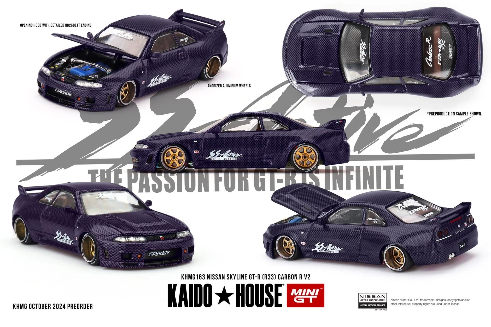 Kaido House MINI GT 163 Nissan Skyline GT-R R33  紫碳纖維