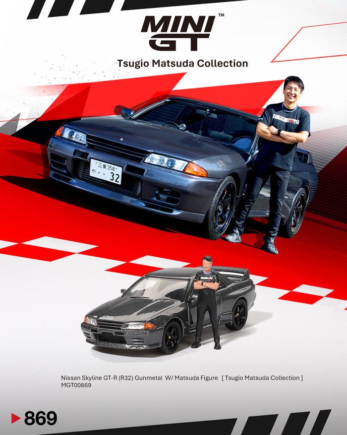 MINIGT 869 1/64 日產 Nissan Skyline GT-R R32 Nismo 槍灰 松田次生人偶