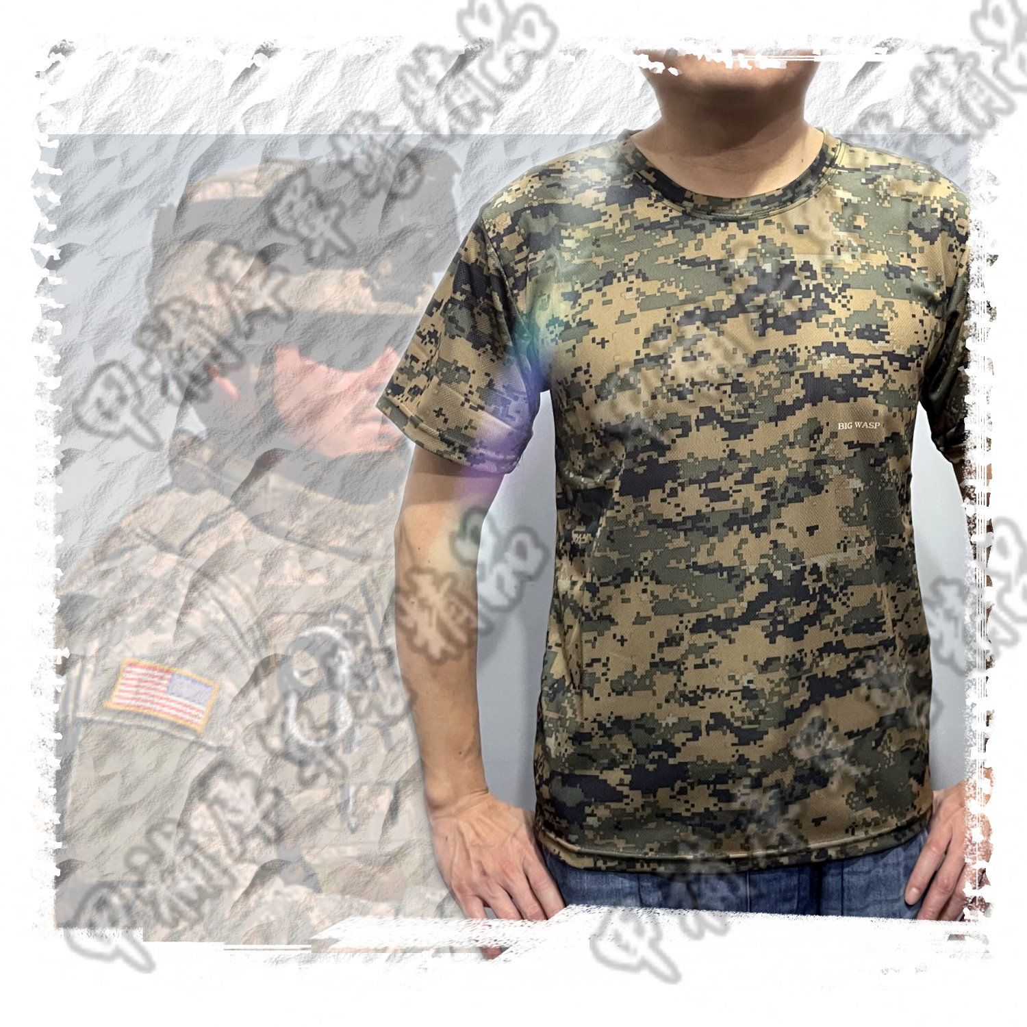 《甲補庫》美軍海軍陸戰隊數位迷彩快速排汗透氣T恤～海陸數位叢林迷彩圓領透氣衫--