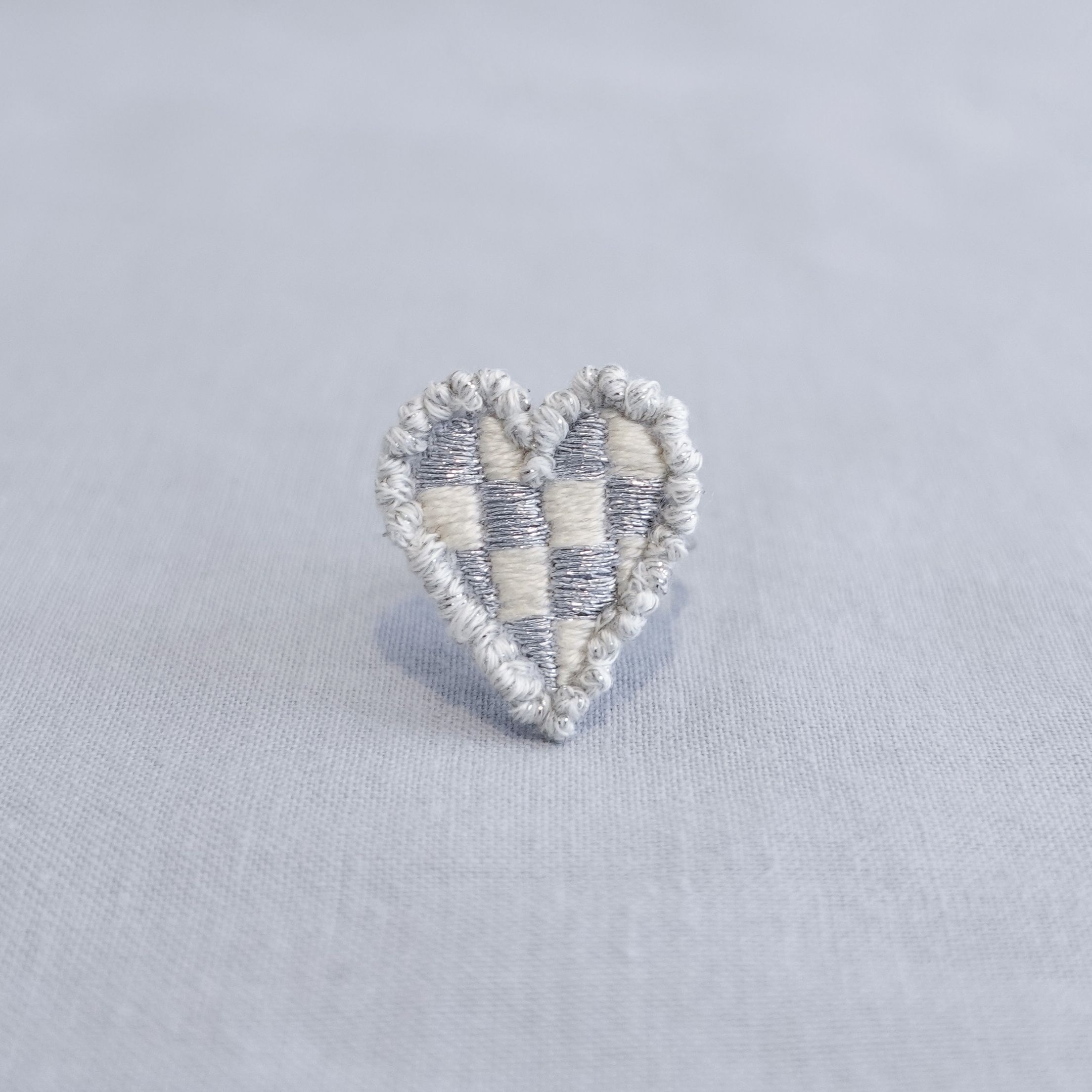 格紋愛心・手工刺繡戒指/耳環