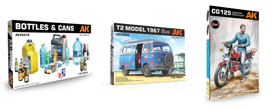 AK35018 瓶罐組、AK35022 T2 bus、 AK35027 CG125 JAPANESE MOTO