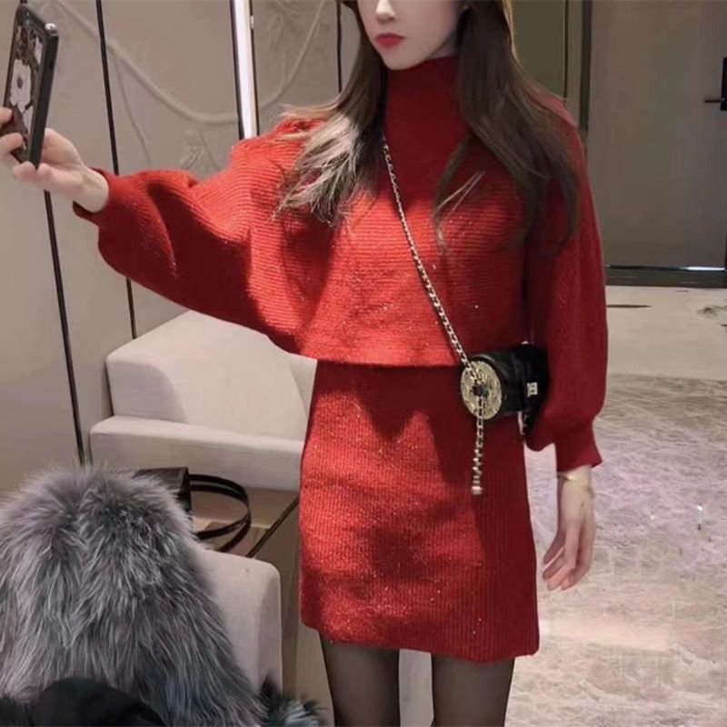 秋冬半高領披肩針織兩件套裝（預購）