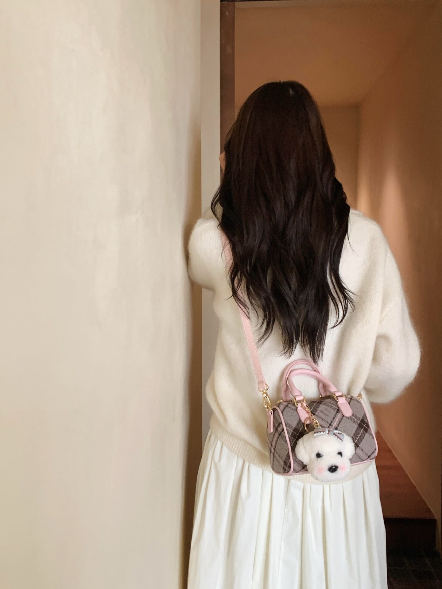 甜美配色秋冬格紋枕頭包（預購）