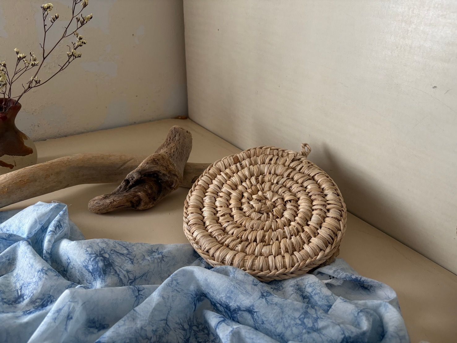 尼泊爾香蕉葉手工編織圓形隔熱墊