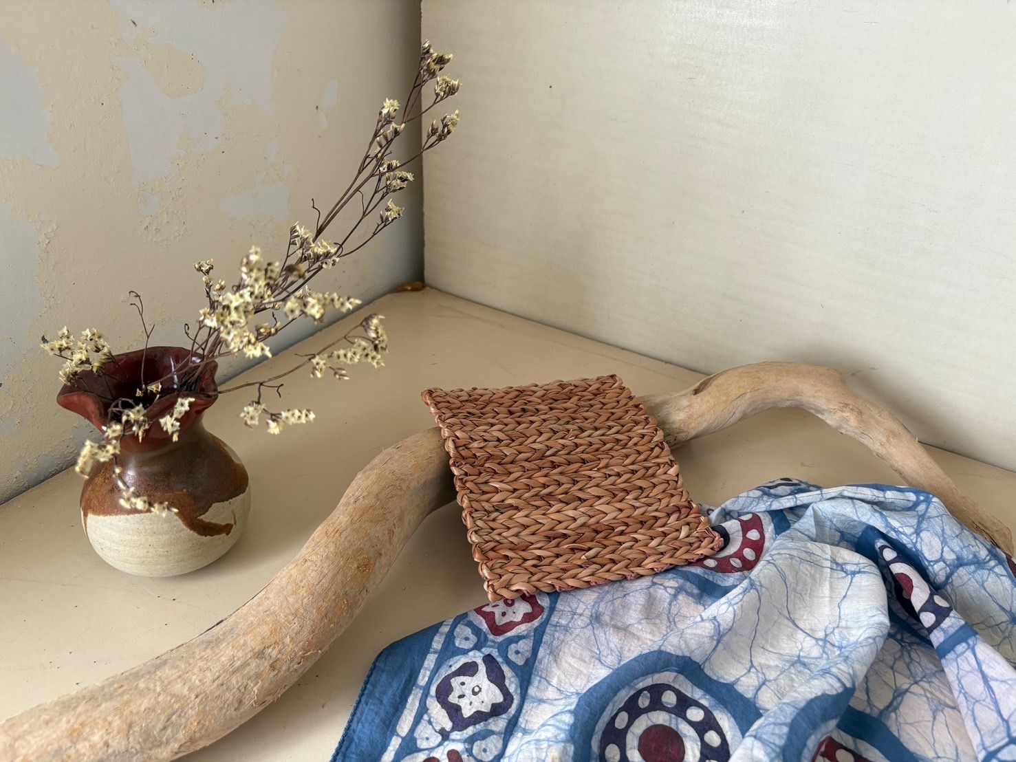 尼泊爾玉米葉手工編織方形隔熱墊