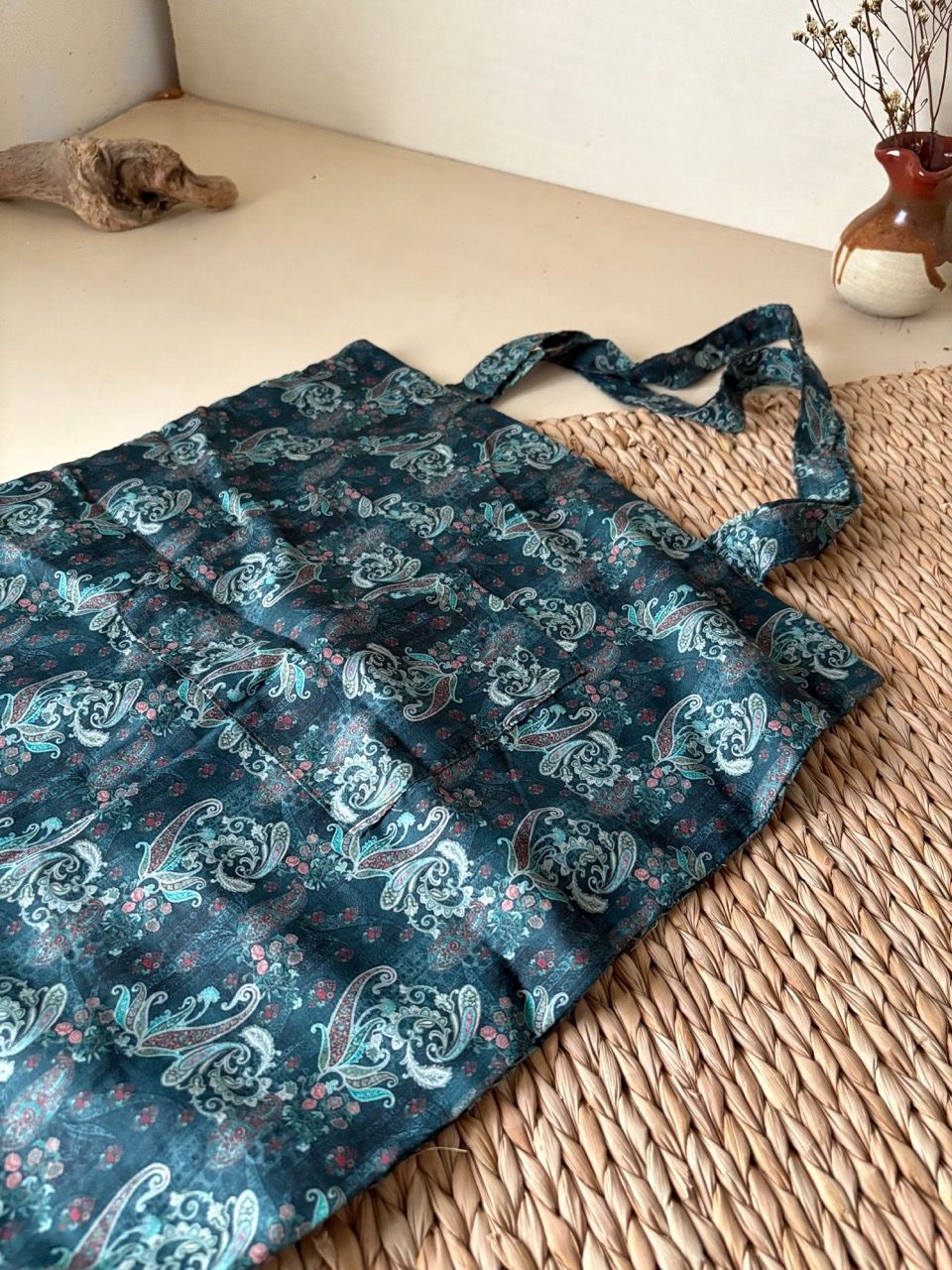 尼泊爾手作鍬形蟲圖紋棉質托特包