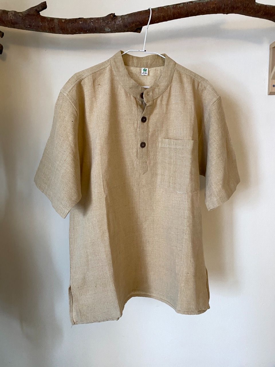 尼泊爾手工棉麻帶釦圓領短袖