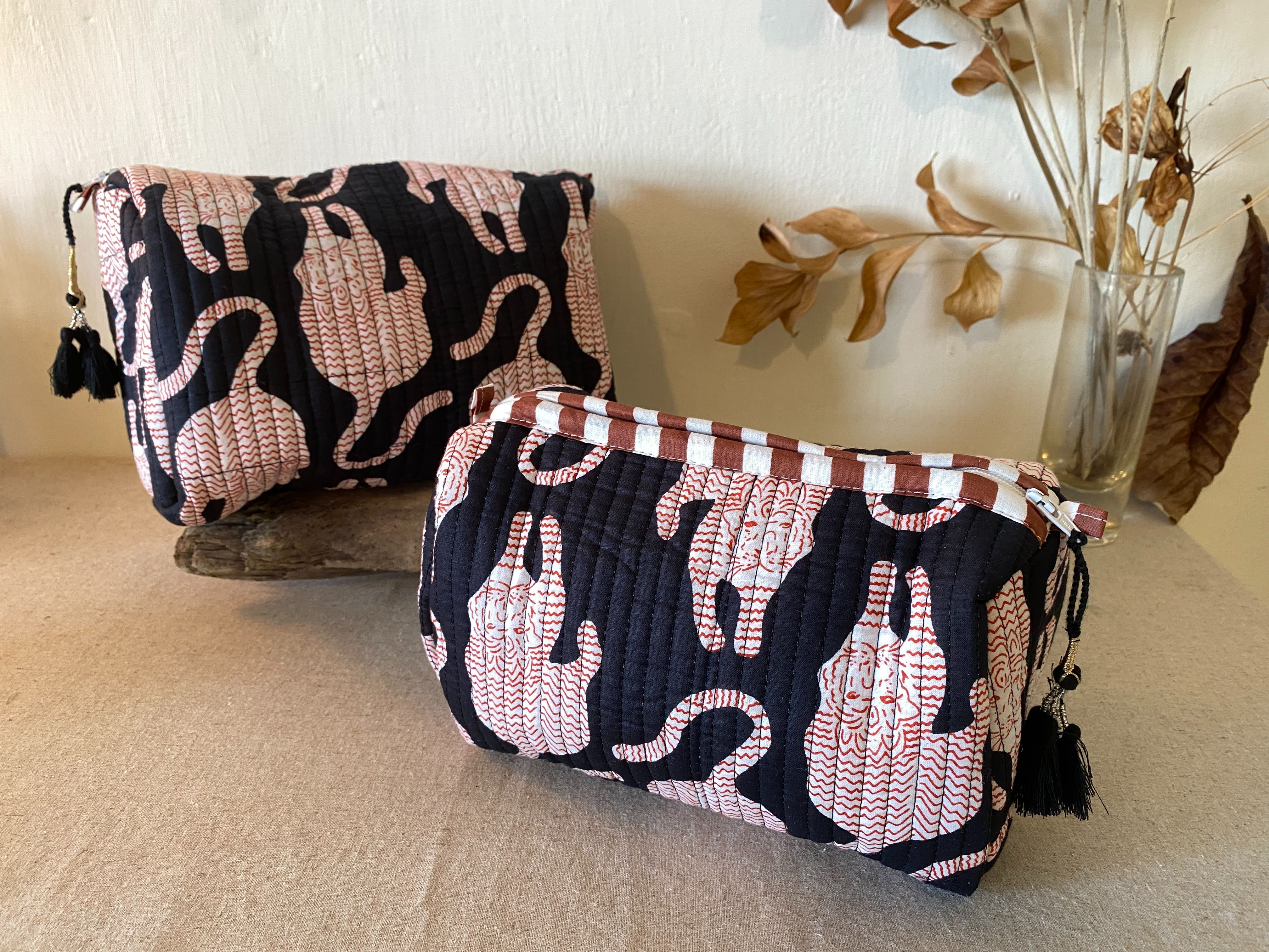 手工印度純棉植物染拓印化妝包＆萬用包