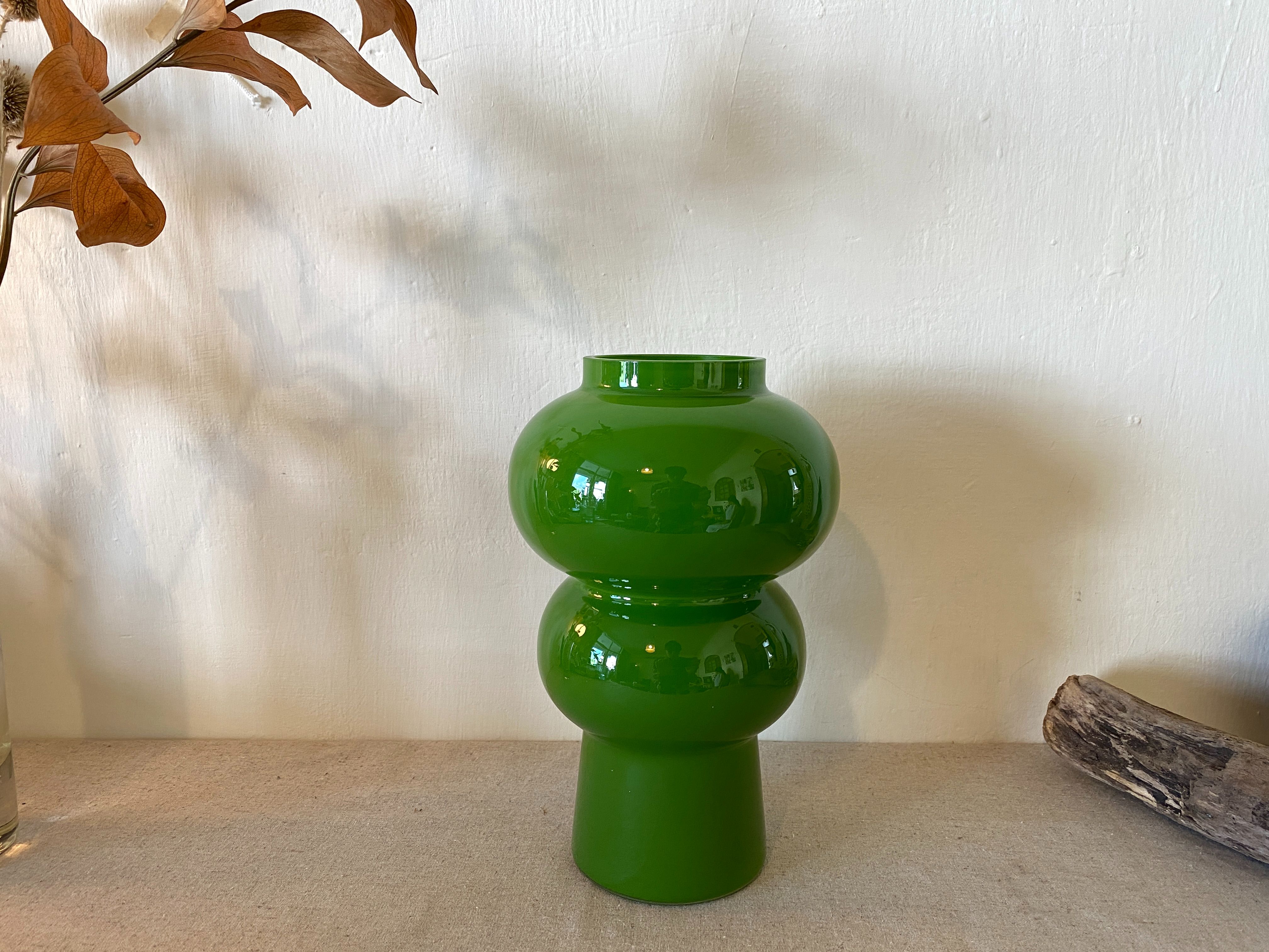 葫蘆型橄欖綠玻璃花瓶